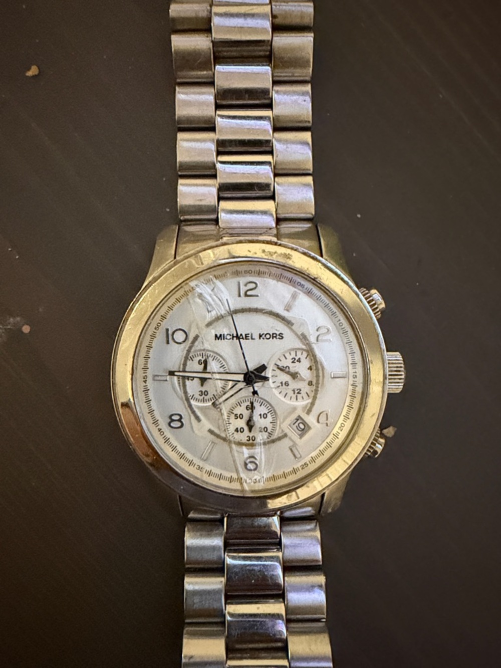Michael Kors Silver Stainless Steel Chronograph Watch - NEEDS NEW WATCH CRYSTAL